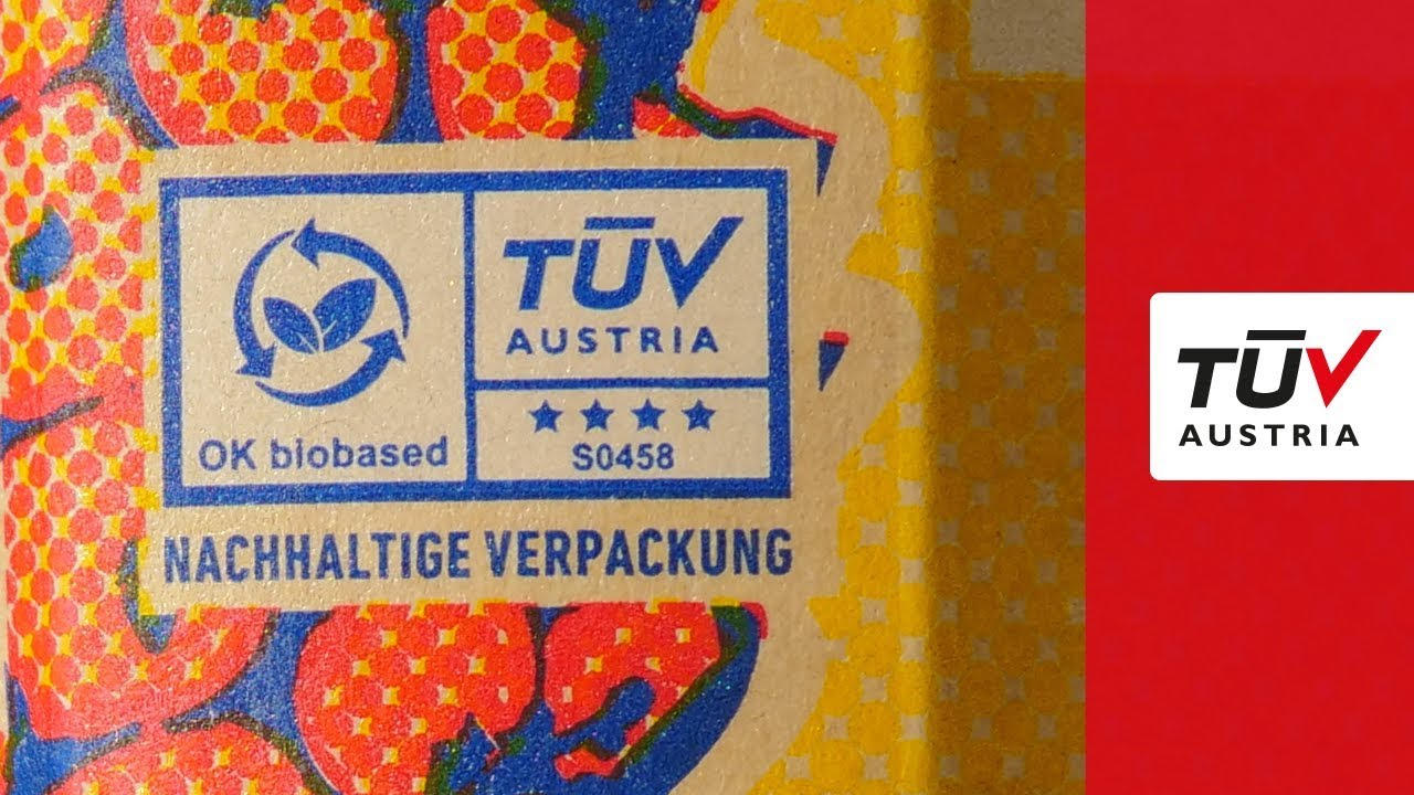 OK biobased certification mark printed on a product pack